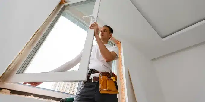 fiatalember ablakot cserél